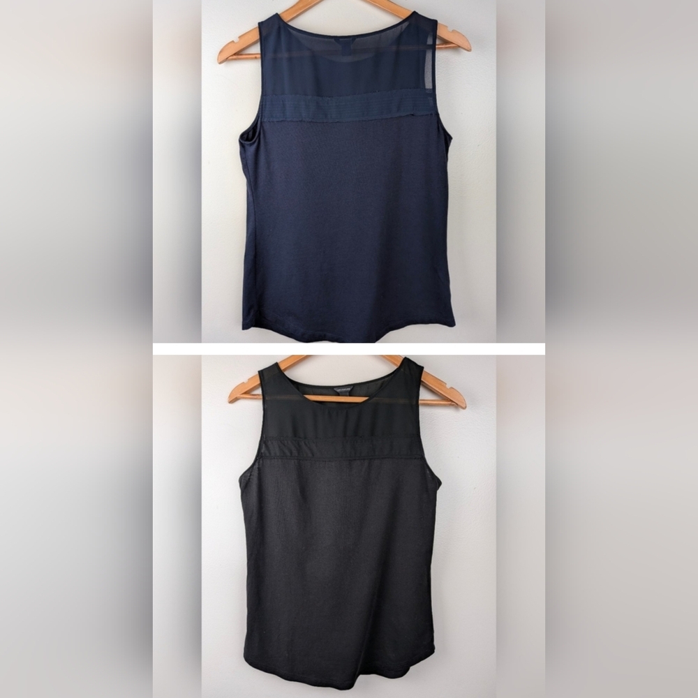 Ann Taylor 2pc Cotton Mesh Sleeveless Tanks Navy Blue/ Black XS Career Layering